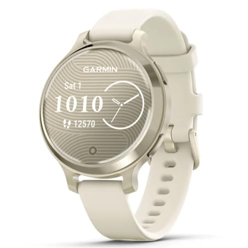 Garmin Lily® 2 Active, Small and Stylish Smartwatch, Built-in GPS, Hidden Display, Patterned Lens, Up to 9 Days Battery Life, Lunar Gold with Bone Silicone Band