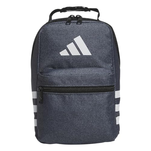 adidas Santiago Lunch Bag Cooler for Women and Men, Insulated Food Container Box with Mesh Pocket, Twill Onix Grey/Black