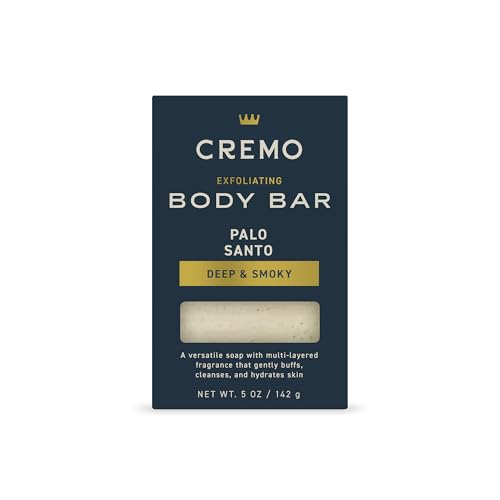 Cremo Exfoliating Body Bar for Men, Palo Santo Scent, Multi-Layered Fragrance That Buffs, Cleanses and Hydrates Skin, 5oz
