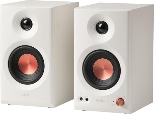 Edifier MR3 Powered Studio Monitor Speakers, Hi-Res Audio Certified Bluetooth V5.4 Active Bookshelf Loudspeakers, 2.0 Computer Speaker with Headphone Output RCA AUX Balanced TRS Input (White)