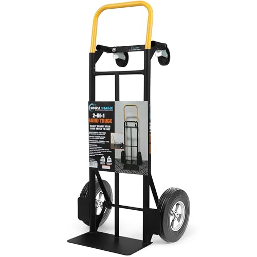 SIMPLI-MAGIC 2 in 1 Convertible Hand Truck and Dolly, 800LBS – Heavy-Duty Moving Dolly Cart with 10" Flat Free Rubber Wheels & Handle