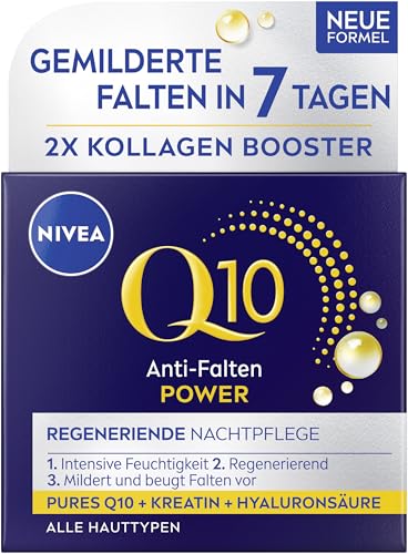 🔥 STARKER PREIS (-39%) NIVEA Q10 Anti-Falten POWER Regenerierende Nachtpflege (50 ml), straffende Gesichtspflege für alle Hauttypen, Nachtcreme mit purem Q10, Kreatin & Hyaluronsäure
