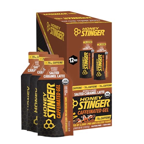 Honey Stinger Organic Salted Caramel Energy Gel, Caffeinated & Gluten Free, for Exercise, Running and Performance, Sports Nutrition for Home & Gym, Pre and Mid Workout, 12 Pack, 13.2 Ounce
