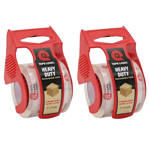 Tape Logic Heavy Duty Packing Tape with Dispenser (2 Pack) – 2.6 Mil Thick Clear Shipping Tape, 2 in x 25 yd – Strong Industrial Adhesive for Moving Boxes, Mailing, & Shipping Packaging