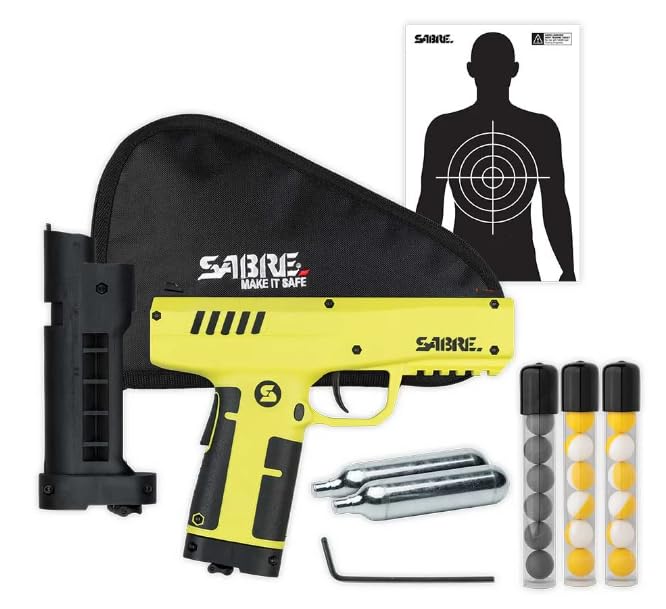 SABRE Home Defense Projectile Launcher, Large Size with (7) 0.68 Cal. Impact Projectiles, 40% More Stopping Power for Extra Home Protection, Holds Up to 7 Projectiles