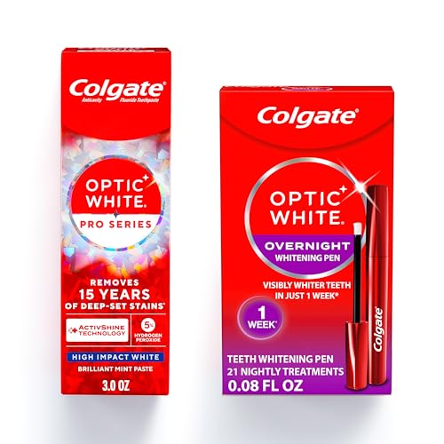 Colgate Optic White Overnight Teeth Whitening Pen and Whitening Toothpaste Kit, Includes 0.08 fl oz Teeth Whitener Pen with 21 Nightly Treatments Plus a 3.0 fl oz Enamel Safe Whitening Toothpaste