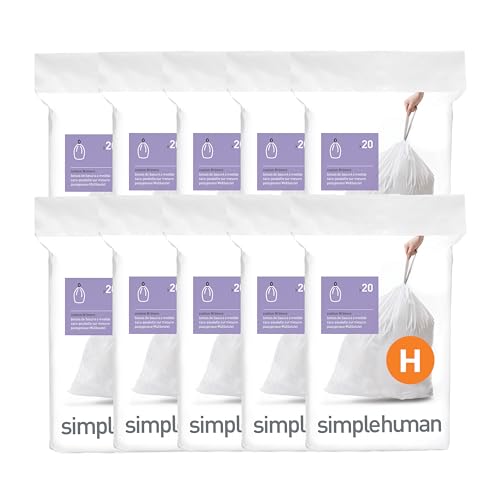 simplehuman Code H 200 Count, Dispenser Pack Custom Fit Liners, Drawstring Trash Bags, 30-35 Liter / 8-9 Gallon, White