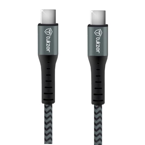 Tukzer Fast Charging USB C to USB C 100W 480 Mpbs Data Sync Nylon Braided Cable with EMark Chip for SamsungS24/S23 Ultra,Flip,Fold 5G,iPhone 16,15,Pro/Max,Macbook,iPad,Laptops,One+(Black+Grey–1.2M)