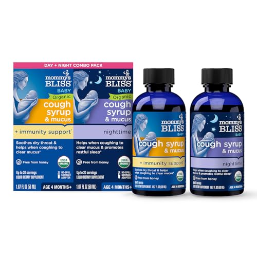 Mommy's Bliss Organic Baby Cough Syrup & Mucus Relief, Day and Night Combo Pack with Organic Agave and Ivy Leaf, Age 4 Months+, 1.67 Fl Oz (Pack of 2)