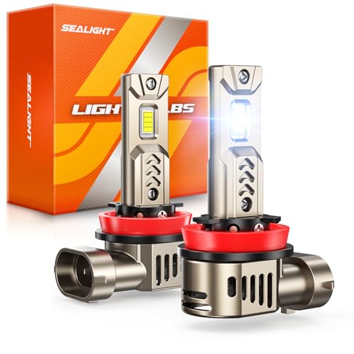 SEALIGHT H11 Bulbs or H8/H9/H16, 45000LM Super Bright L2S H11 LED Fog Bulb, 6500K Light Bulb with 1:1 Mini Size, H8 H9 Driving Lights with 25000RPM Cooling Fan, Plug-N-Play, Pack of 2