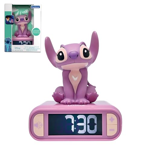 LEXiBOOK, Disney Stitch, Angel Night Light Alarm Clock, Sounds and Melodies, Backlit LCD Screen, Luminous, Snooze, Pink, RL800D1