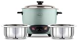 Pigeon Inox Rice Cooker with Double pot, 1.8 litres | Stainless Steel Lid | 700 Watts | 2 Steel Cooking Pot | Measuring Cup | Spatula | E...
