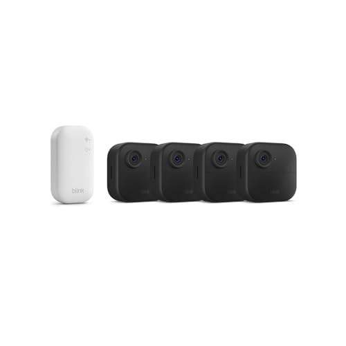 ⚡ BLITZDEAL (-50%) Blink-Kamera Outdoor 4 | Kabellose intelligente HD-Sicherheitskamera, zwei Jahre Batterielaufzeit, funktioniert mit Alexa | 4-Kamera-System mit enthaltenem Sync Module Core | IP65