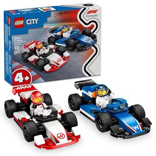 LEGO City F1 Williams Racing en Haas F1 racewagens Auto Speelgoed met 2 Formule 1 Coureurs Minifiguren en Startsteen, Klein Cadeautje voor Jongens en Meisjes vanaf 4 jaar 60464