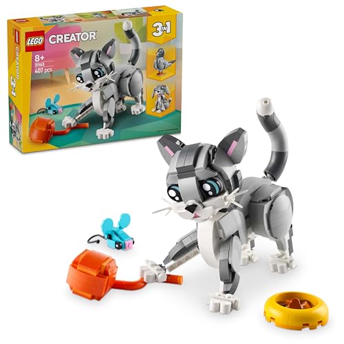 LEGO Creator 3in1 Graue Katze - Tierfigur umbaubar in Taube oder EIN Hund - Kreatives Geburtstagsgeschenk für Mädchen & Jungen ab 8 Jahren - 31163