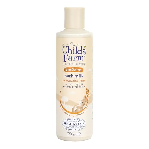 Childs Farm OatDerma Bath Milk, Fragrance Free, Soothing Hydration for Sensitive Skin, Emollient, Baby, Kids, 250ml