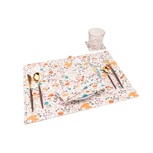 SPACES Essentials Splendor Kitchen Linen Set of 12 100% Cotton | Napkins, Placemats, Coasters | Ideal for Gifting By Welspun, Multicolour