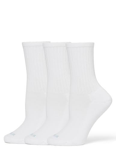 HUE Women's Air Cushion Crew Sock 3 Pair Pack, White, One Size