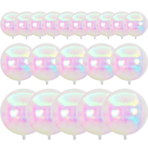 PartyWoo Iridescent Foil Balloons 20pcs Different Sizes Pack of 22 12 10 Inch Large Round Foil Orbz 4D Inflatable Mirror Ball Mylar Balloons for Wedding Anniversary Birthday Disco Party Decorations