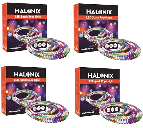 Halonix 10 Meter Multicolor 11W LED Rope Light |8 Light Modes | IP65 Certified, BIS Approved | Fairy Light, String Light | Direct Plug-in | Pack of 4 