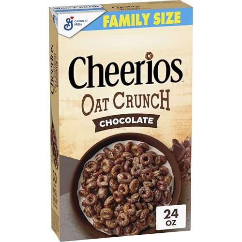 Cheerios Oat Crunch Chocolate Breakfast Cereal, Made with Whole Grain, Family Size, 24 oz