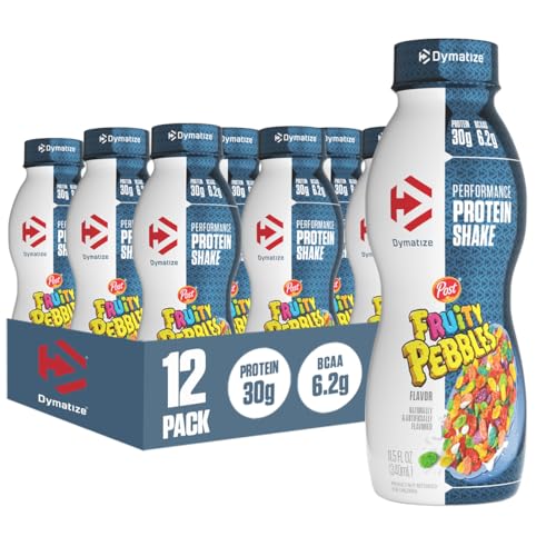 Dymatize Performance Protein Shake, Fruity Pebbles, 30g of Protein, 6.2g BCAA for Muscle Recovery, No Added Sugar, Low Fat, 24 Vitamins and Minerals, Gluten-Free, Ready to Drink, On-the-Go Snack, 11.5fl oz, 12 pack
