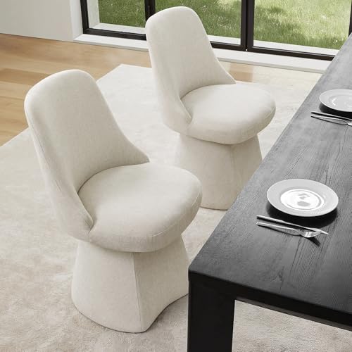 KISLOT Swivel Dining Chairs Set of 2, Upholstered Mid Century Modern Deskchair with High Back, Linen Fabric Kitchen Chairs for Dining Room, Bedroom, Dressing Room, Linen