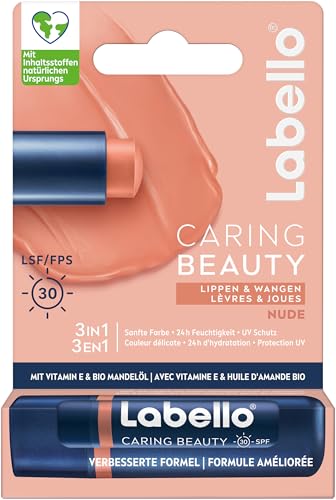 🔥 STARKER PREIS (-40%) Labello Caring Beauty Nude Lippenpflegestift mit Farbe und Sonnenschutz, farbige Lippenpflege mit LSF 30, Vitamin E & Bio-Mandelöl, Lippenbalsam für Lippen & Wangen (4,8 g)