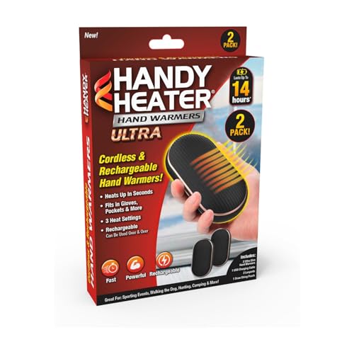 Handy Heater Hand Warmers Ultra, Cordless & Rechargeable Hand Warmers That Last up to 7 Hours Per Warmer, Reusable, Portable & Lightweight, 3 Heat Settings