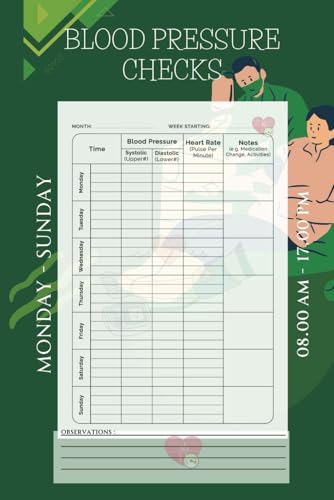Blood Pressure Checks : Daily Blood Pressure Simple Log Book | Monitor & Record Blood Pressure at Home | Office | 109 Pages (6