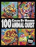100 Animal Quest Color By Number (Black Backgrounds): color quest activity book with 12-color palette