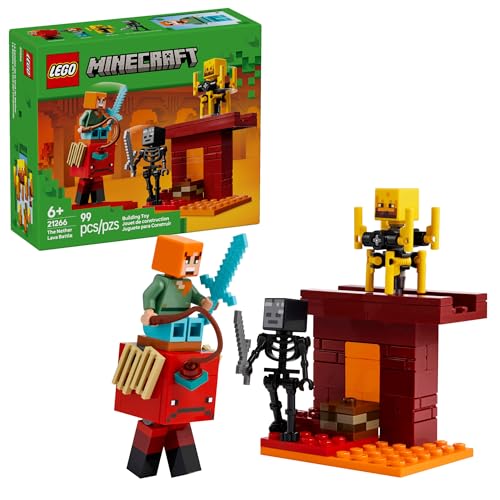 LEGO Minecraft The Nether Lava Battle Toy and Playset - Building Minecraft Toy for Kids, Ages 6+ - Alex, Wither Skeleton, Blaze and Strider Figures for Pretend Play - Gift Idea for Birthdays - 21266