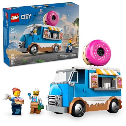 LEGO City Donut Truck Toy - Building Toy for Kids, Boys and Girls, Ages 5+ - Birthday Gift for Kids Mobile Donut Stand with 2 Minifigures and Other Accessories - 60452