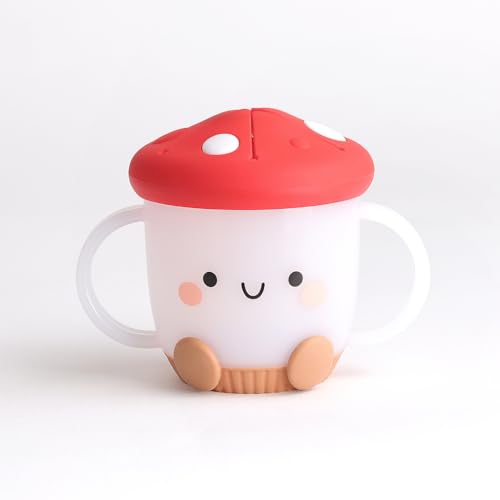 Itzy Ritzy Toddler Snack Cup - Spill-Proof Snack Cup for Toddlers with Soft Silicone Lid for Easy Food Access - Easy-To-Hold Kids Snacks Container With Handles - Ideal for 12 months & Up (Mushroom)