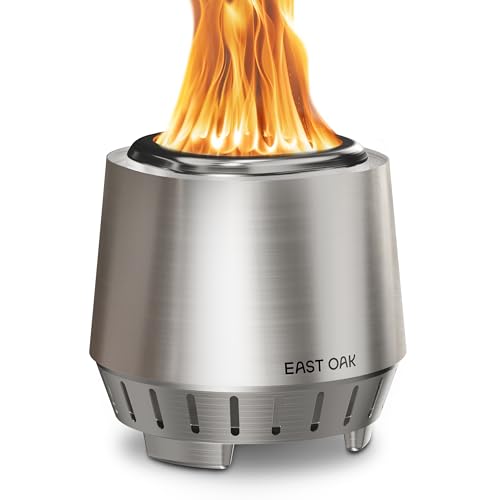 EAST OAK Fuoco Smokeless Tabletop Fire Pit | 3-in-1 Ash Pan | Portable Wood & Pellet Firepit | Stainless Steel | 120% More Efficient Burn | Backyard, Patio & Camping | Easy Ignition & Compact Design