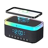 Portronics Trifusion 16W HD Sound Bluetooth Speaker with 15W Wireless Charging 360RGB LED Lights Digital Clock with Alarm Setting Builtin White Noise USBSD CardAUX in Type C ChargingBlack