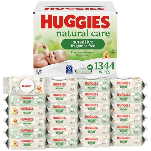 Huggies Natural Care Sensitive Baby Wipes, Unscented, Hypoallergenic, 99% Purified Water, 24 Soft Packs of 56 (1344 Wipes Total)