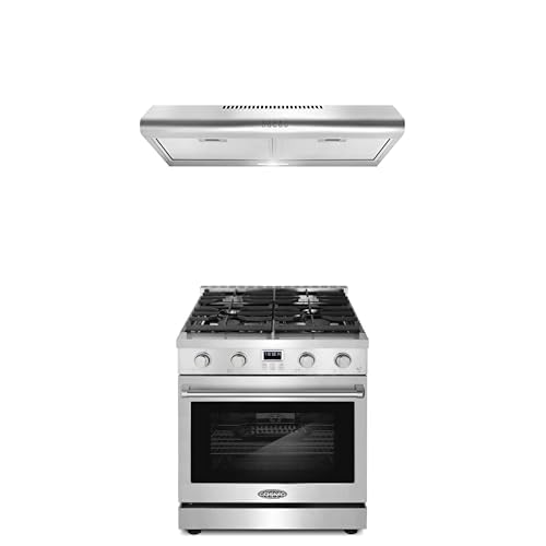 Cosmo 2-Pc Kitchen Appliance Packages, 30" Slide-In Gas Range and 30" Under Cabinet Range Hood