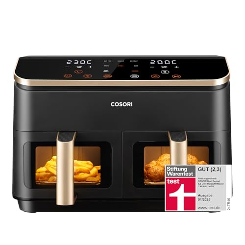 (-22%) Cosori Airfryer, Mit Sichtfenster, 8,5L Heißluftfritteuse 2 Kammern