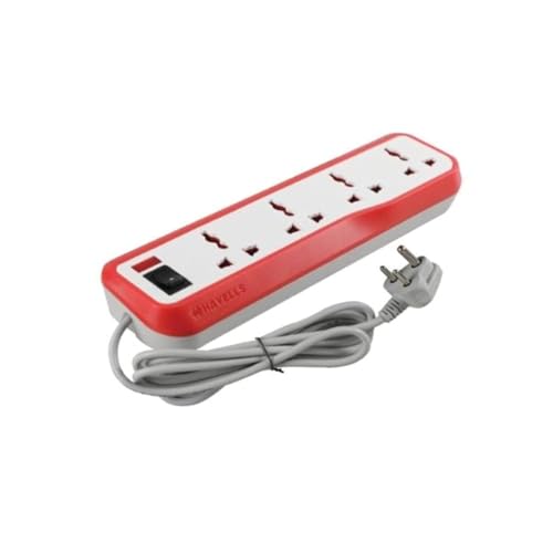 Havells EcoStar 4+1 Extension Board | Overload, Over Current & Over Voltage Protection | 2 Mtr Copper Wire | ISI Certified Wire & Plug | Universal 3 P