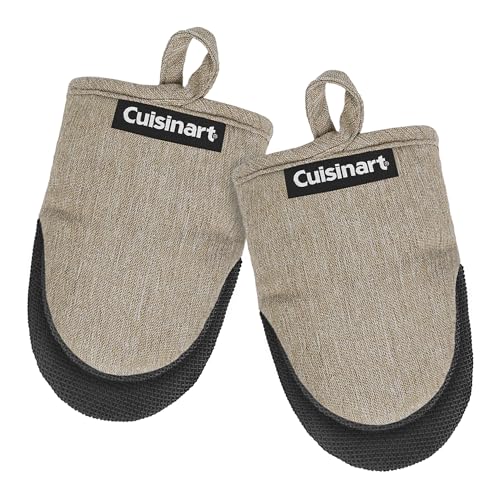 Cuisinart Mini Oven Mitts – 5.5” x 7” Heat-Resistant Kitchen Mitts for Oven with Non-Slip Neoprene Palm, Cotton Filling, and Fabric Loop – Durable Oven Mitt Set for Cooking & Baking (Taupe)