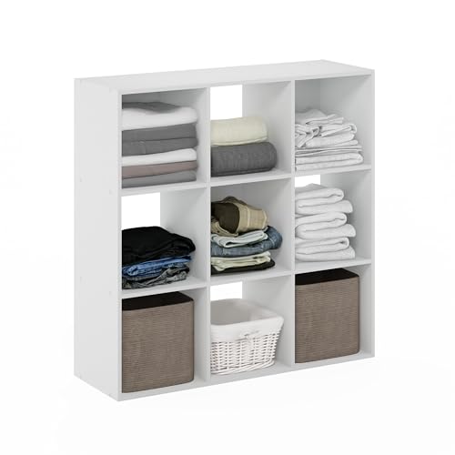 Furinno Pelli Cubic Multipurpose Clothing & Closet Storage Organizer Shelf, 9-Cube, White