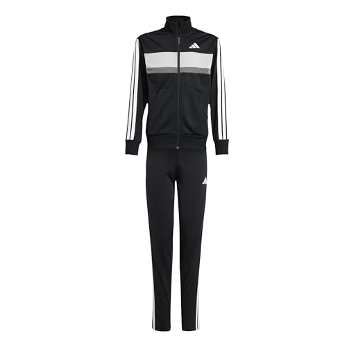 (-45%) adidas Unisex Kinder Seasonal Essentials Tiberio 3 Stripes Tricot Track Suit, Black/White/Grey Two, 13-14 Years