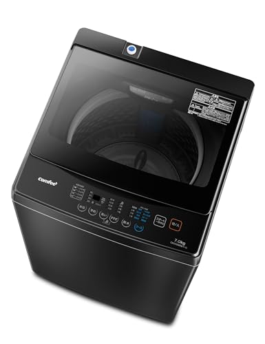 COMFEE' 洗濯機 7kg 1-3人用 全自動洗濯機 ステンレス槽 風乾燥 予約機能 スピードコース ガラスドア コンパクト 家電 節水 静音設計 省スペース 槽洗浄 透明ドア 黒 金属グレー CAC06EW70/T-S1 4