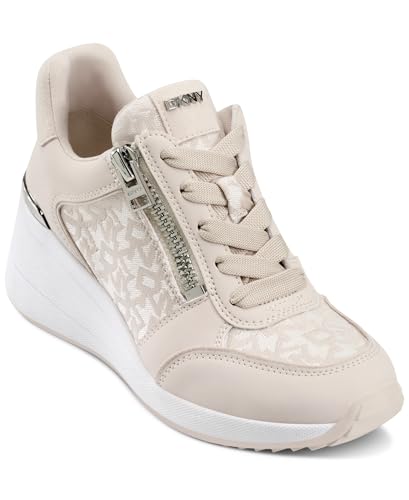 DKNY Women's Kalina Lace Up Wedge Sneaker with Side Zipper, Hemp, 7