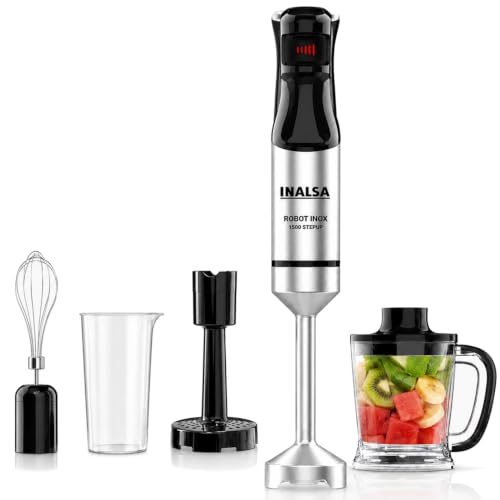 INALSA Hand Blender 1500 W|Silent DC Copper Motor|European Stepless Variable Speed Design| X.Large 1L Chopper|Unique Potato Masher| Detachable| Stainl