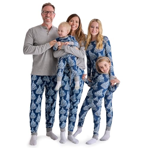 HonestBaby Family Matching Holiday Pajamas Organic Cotton for Men, Women, Kids, Toddlers, Baby Boys, Girls, Unisex Pets, Blizzard Blue, 2T