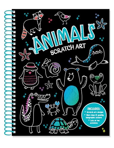 Animals Scratch Art Includes Scratch Art Designs, Fun Activities, and 25+ Sparkly Holographic Stickers for Kids Ages 3 and Up