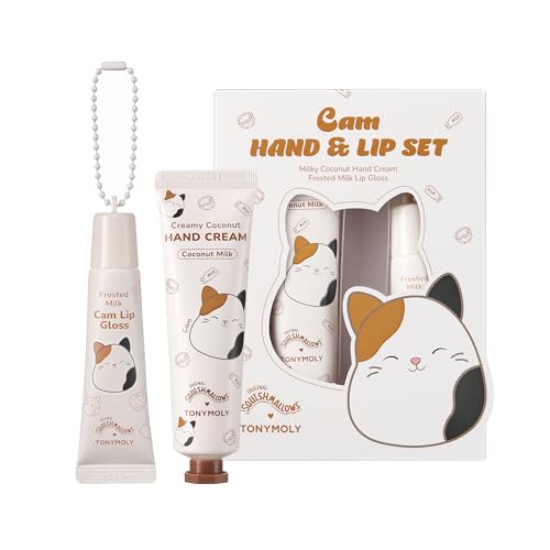 TONYMOLY x Squishmallows Cam the Cat 2-Piece Set – Coconut Milk Hand Cream & Frosted Milk Lip Gloss, Cute Skincare & Beauty Gift