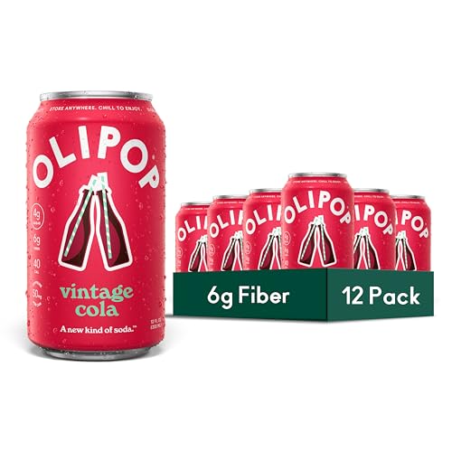 OLIPOP Prebiotic Soda Pop, Vintage Cola, Pantry Pack Packed with Prebiotics, Fiber, and Botanicals, Gluten Free, Vegan, GMO Free, 12oz (12-Cans)